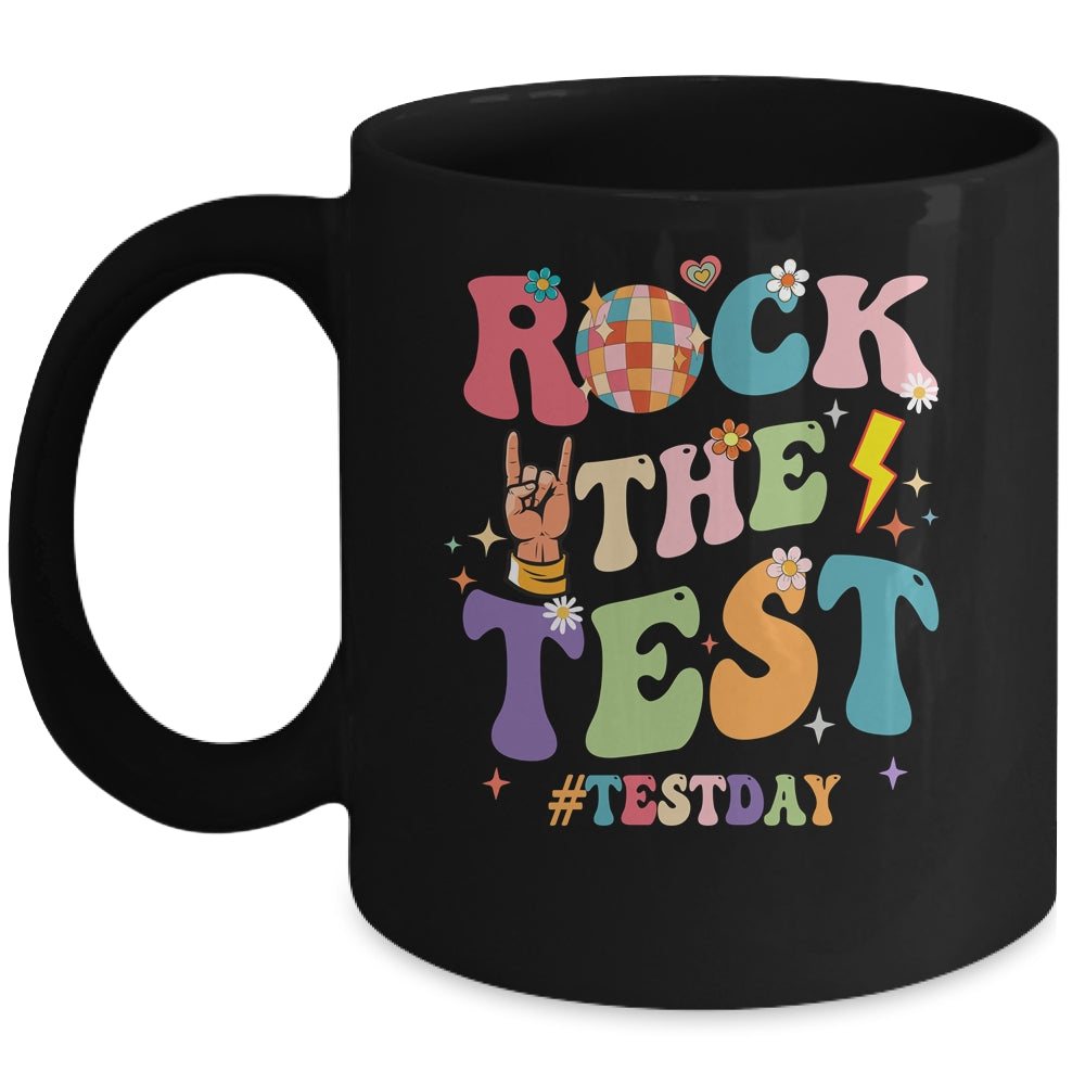 Rock The Test Testing Day Retro Motivational Teacher Student Mug | siriusteestore