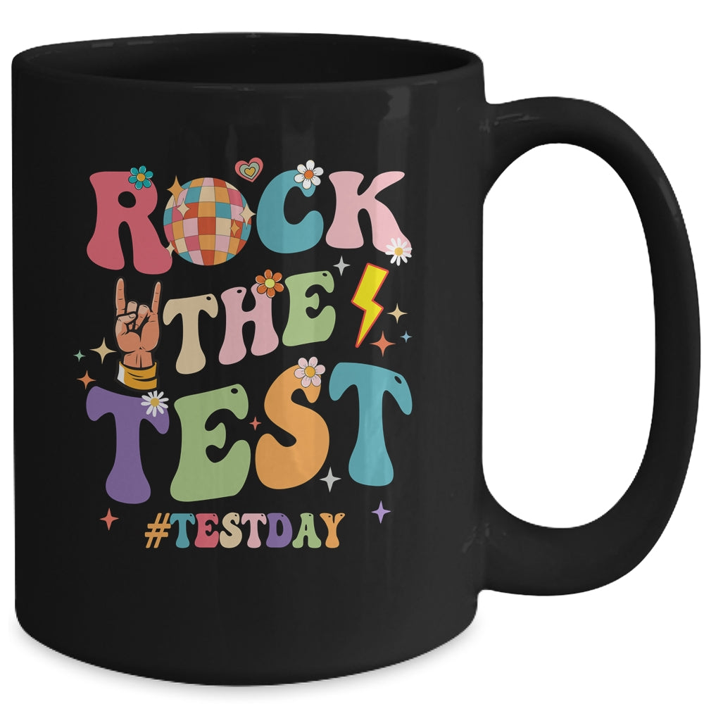 Rock The Test Testing Day Retro Motivational Teacher Student Mug | siriusteestore