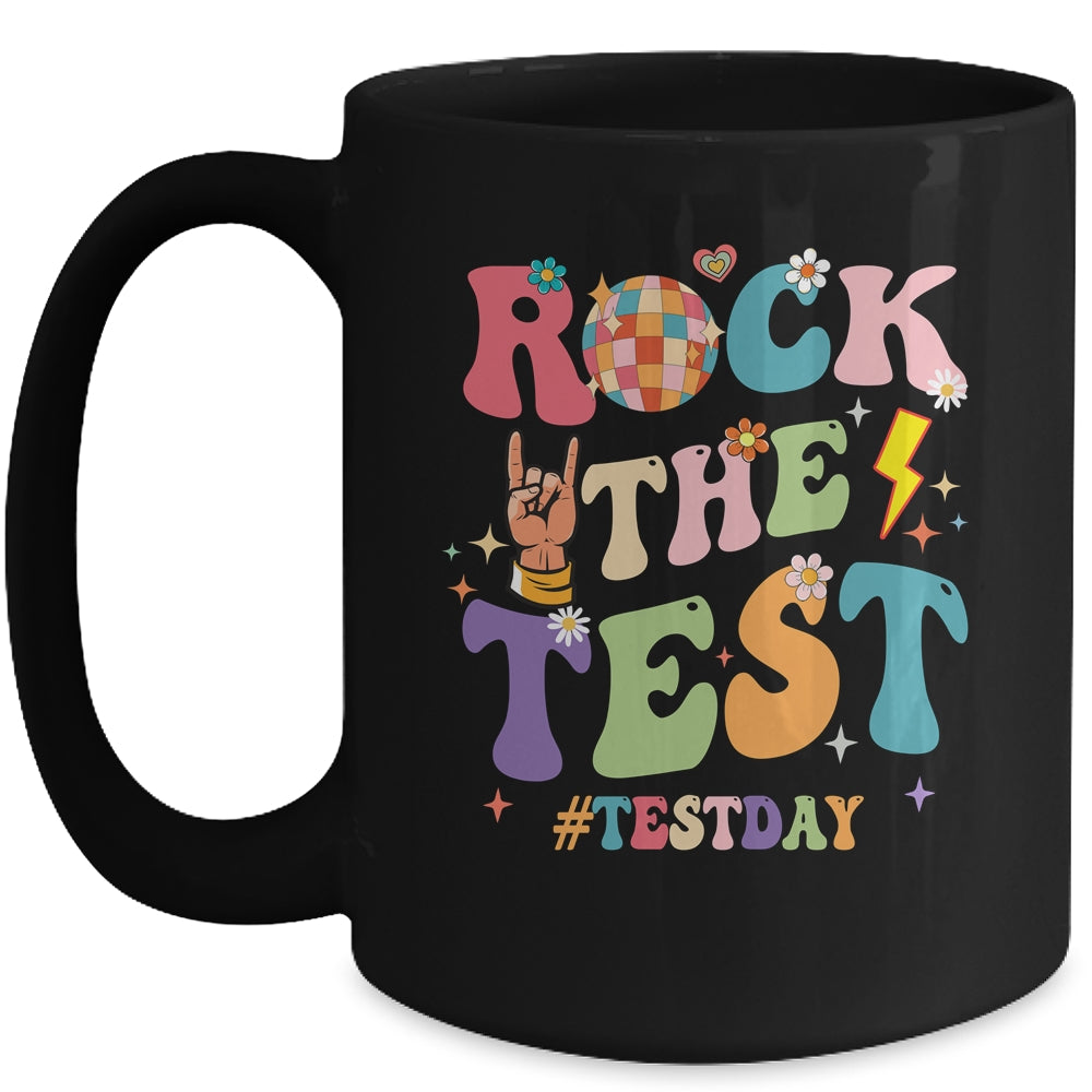 Rock The Test Testing Day Retro Motivational Teacher Student Mug | siriusteestore