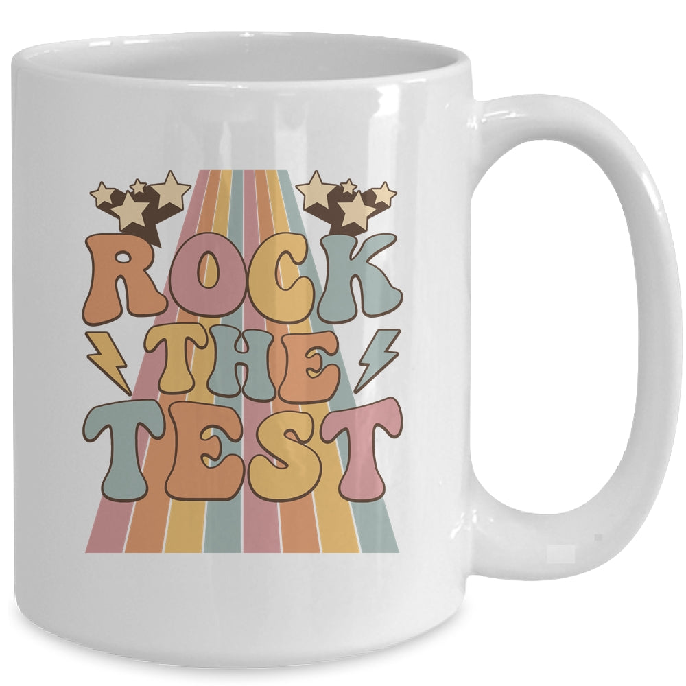 Rock The Test Testing Day Retro Teacher Stars Students Mug | siriusteestore