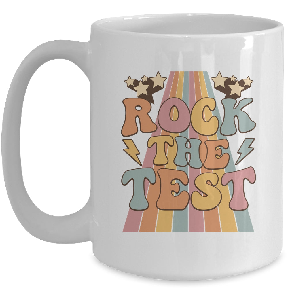 Rock The Test Testing Day Retro Teacher Stars Students Mug | siriusteestore