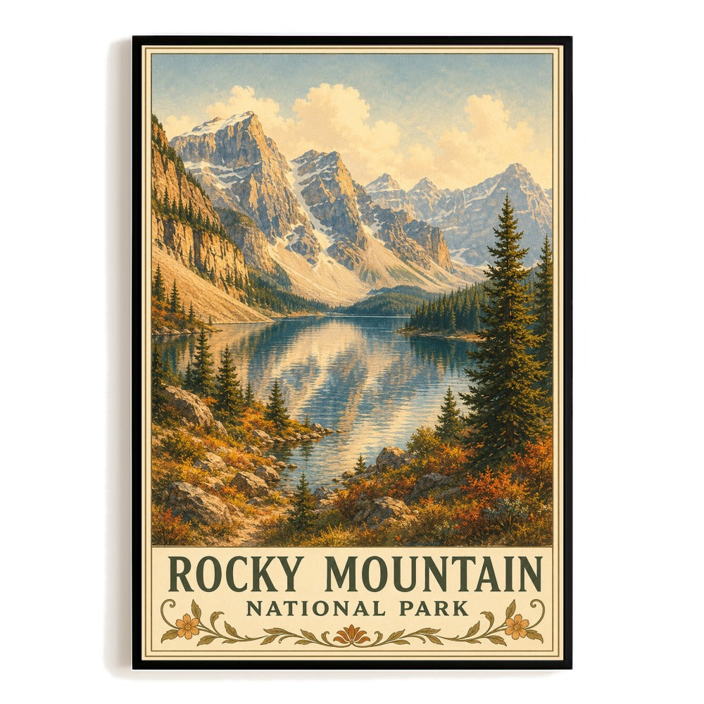 Rocky Mountain National Park Vintage Poster Wall Art Mountain Lake Landscape Print Picture Nature Decor For Cabin Home Office Living Room Souvenir Gift Unframed | siriusteestore