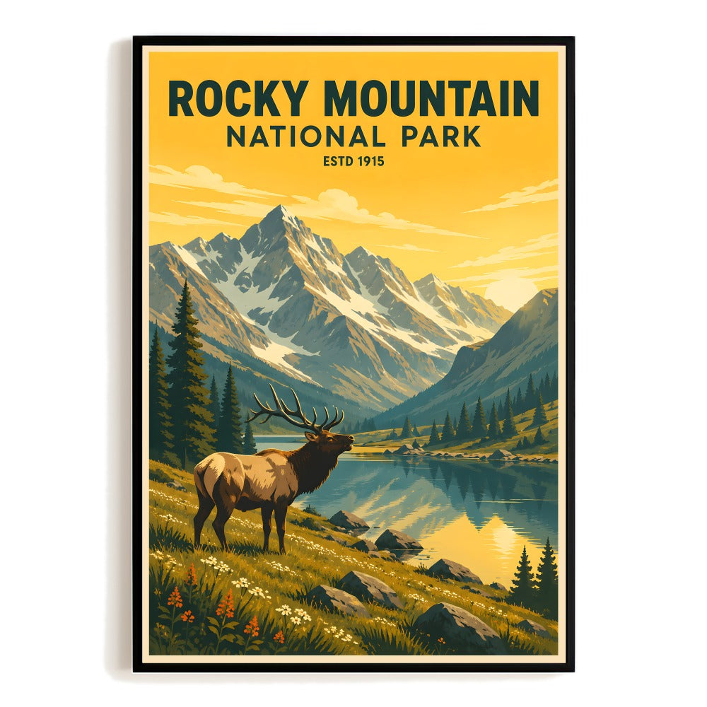 Rocky Mountain Wilderness Travel Poster Vintage Elk Colorado Landscape Print Painting Wall Art Decor For Nature Lovers Home Office Living Room Bedroom Gift Unframed | siriusteestore