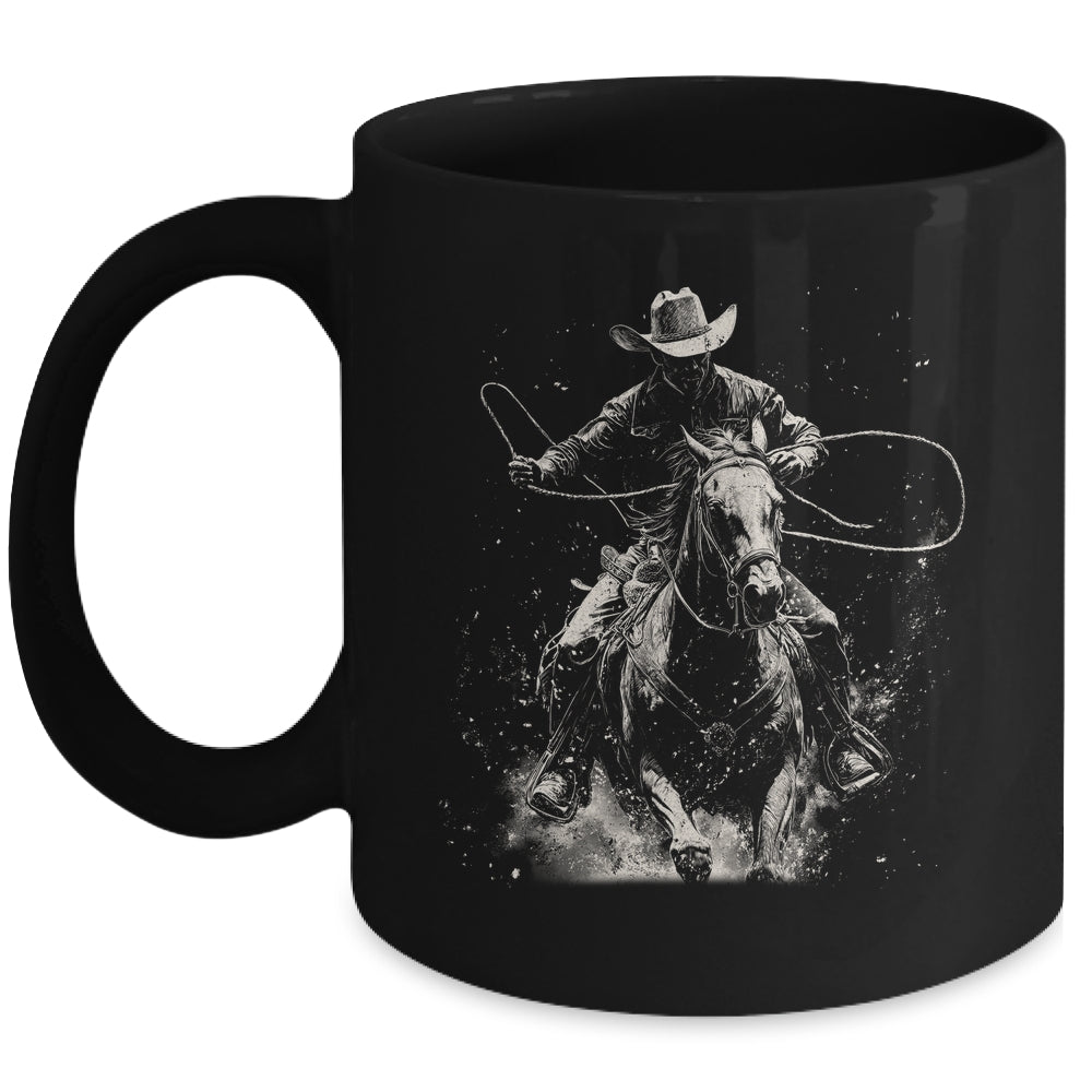 Rodeo Cowboy Dark Western Horse Vintage Art Graphic Men Mug | siriusteestore