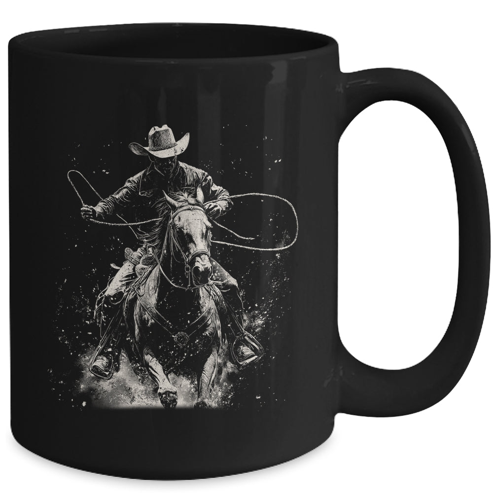 Rodeo Cowboy Dark Western Horse Vintage Art Graphic Men Mug | siriusteestore