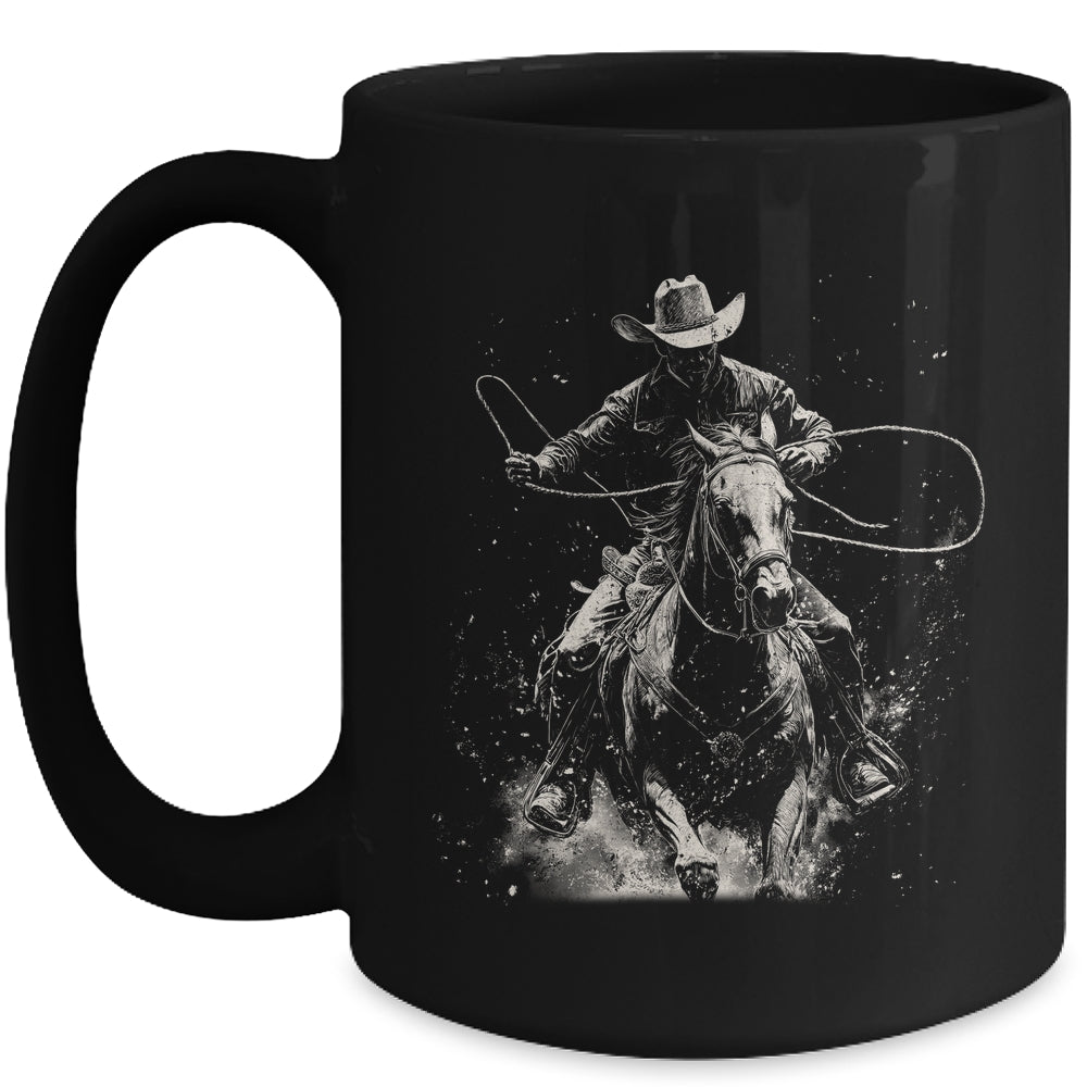 Rodeo Cowboy Dark Western Horse Vintage Art Graphic Men Mug | siriusteestore