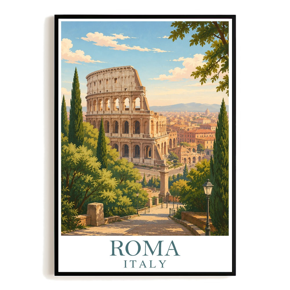 Roma Italy Vintage Travel Poster Colosseum Sunset Landscape Wall Art Print Painting Picture Souvenir Decor For Family Home Living Room Office Bedroom Unframed | siriusteestore