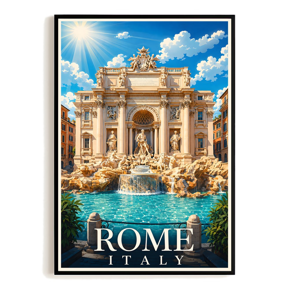 Rome Italy Travel Poster Vintage Europe Trevi Fountain Italian Wall Art Landscape Print Painting Picture For Home Room Living Room Office Bedroom Decor Unframed | siriusteestore