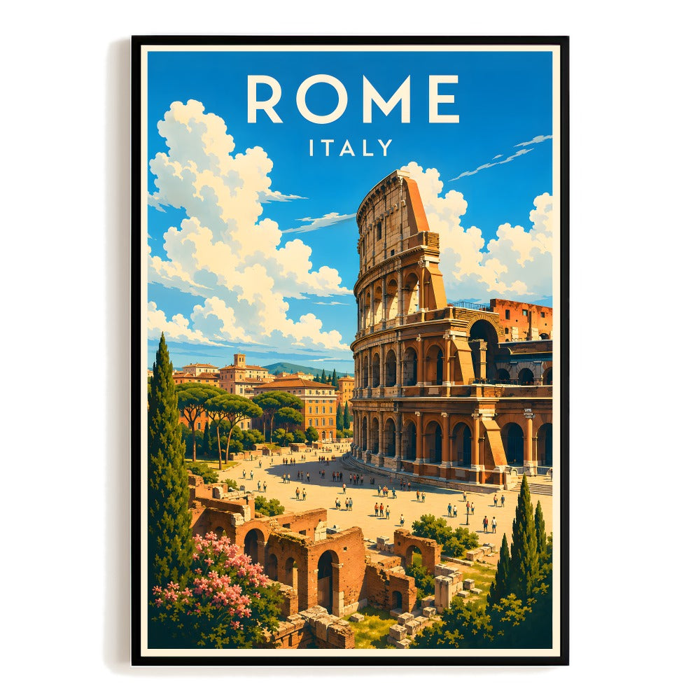 Rome Italy Vintage Travel Poster Colosseum Cityscape Wall Art Decor Souvenir Landscape Print Ideal For Home Living Room Office Bedroom Decor Unframed | siriusteestore