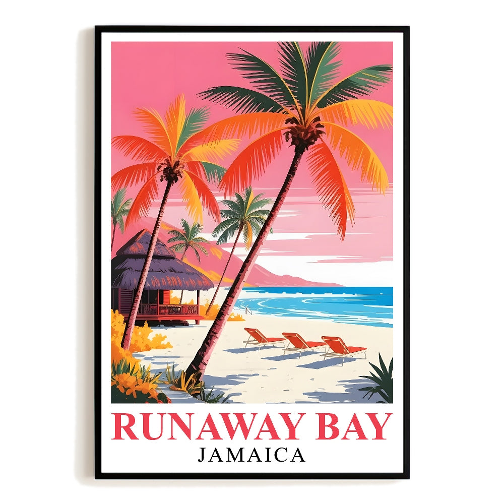 Runaway Bay Beach Art Print Poster Vintage Beach Coastal Jamaica Travel Souvenir Wall Art Landscape Painting Ideal For Home Living Room Office Bedroom Decor Unframed | siriusteestore