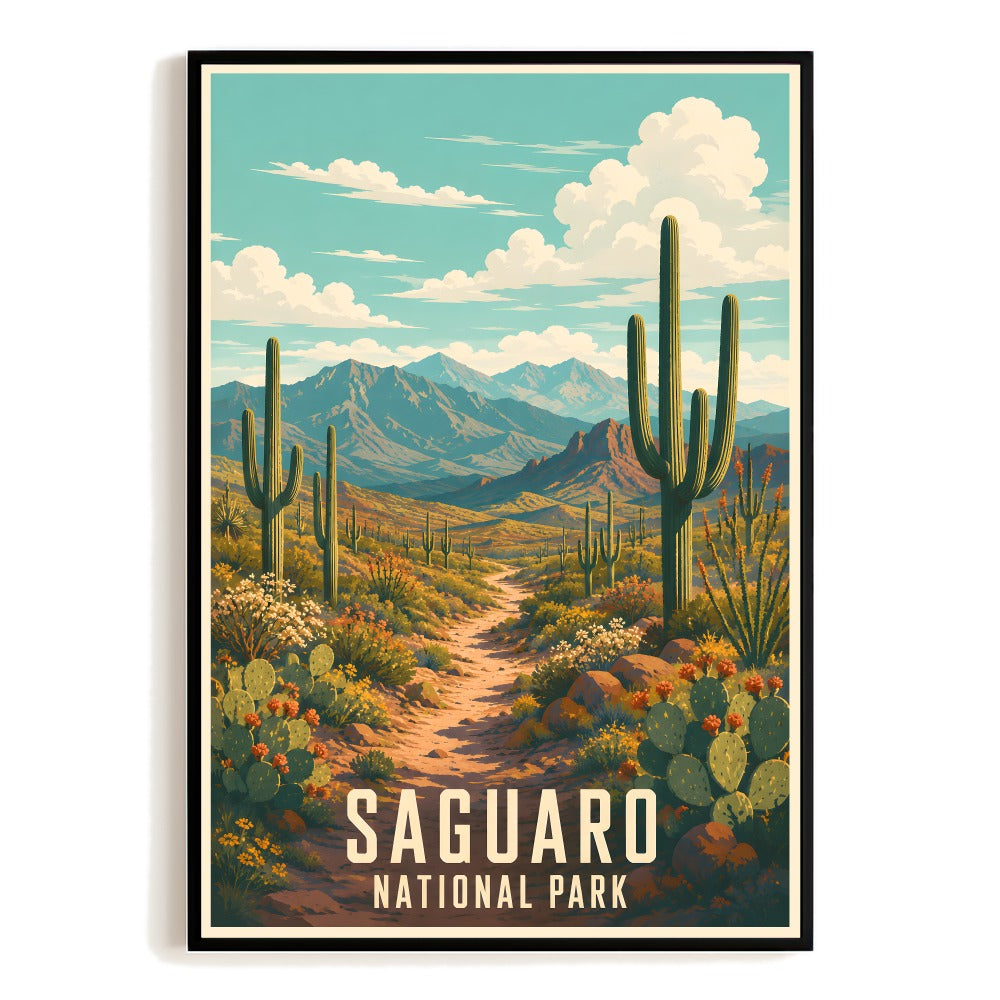Saguaro National Park Arizona Desert Cactus Vintage Travel Poster Southwest Art Print Landscape Painting Souvenir Home Office Living Room Bedroom Decor Unframed | siriusteestore