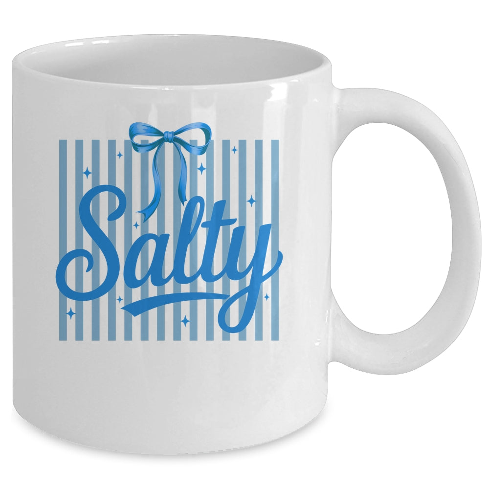 Salty Women Blue Stripes Bow Retro Summer Outfit Beach Vibes Mug | siriusteestore