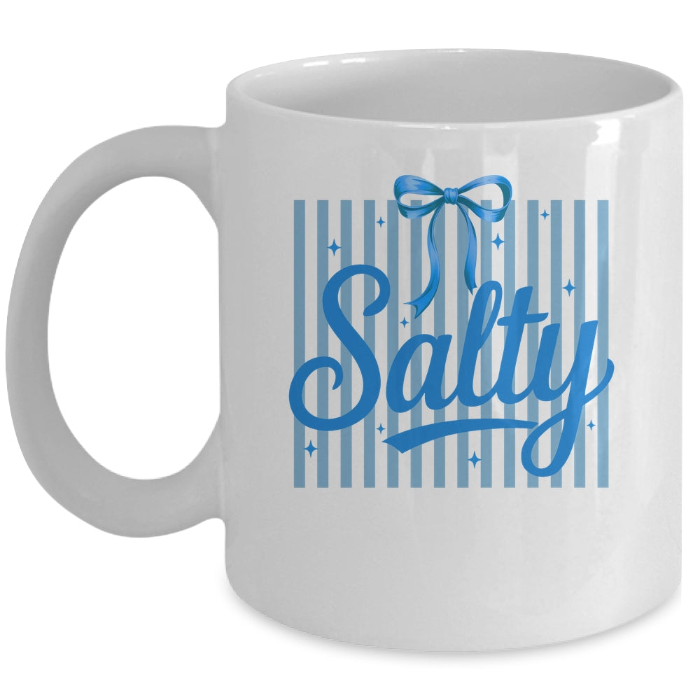 Salty Women Blue Stripes Bow Retro Summer Outfit Beach Vibes Mug | siriusteestore