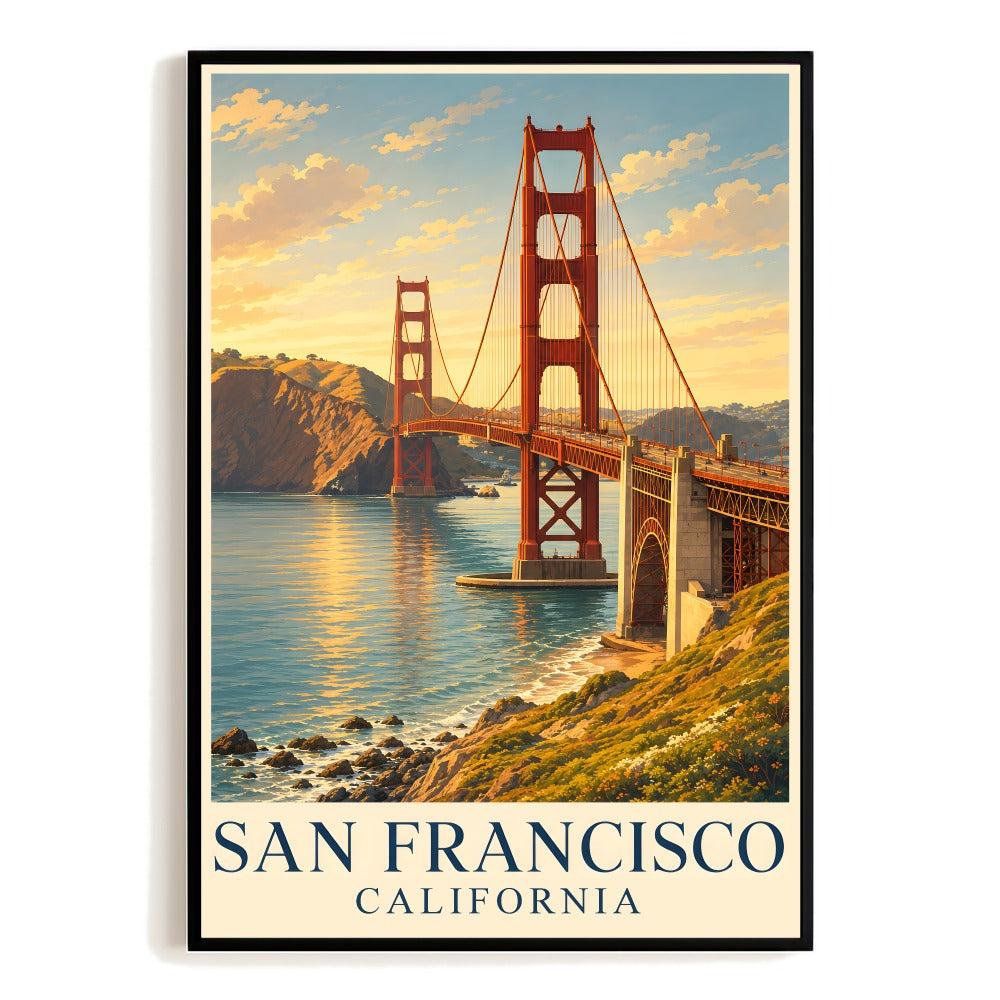 San Francisco Golden Gate Bridge Travel Poster Vintage California Usa Wall Art Decor Landscape Print Ideal For Home Living Room Office Bedroom Decor Unframed | siriusteestore