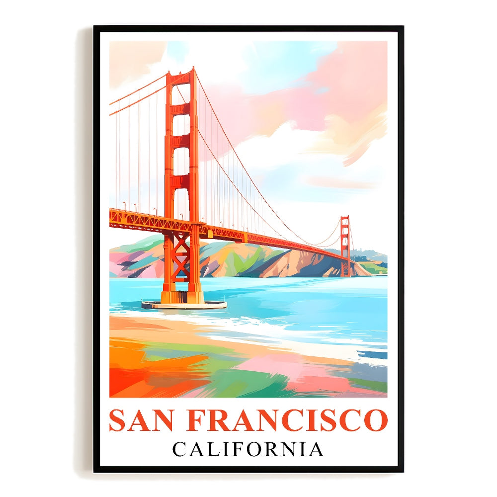 San Francisco Travel Print Poster California Golden Gate Bridge Souvenir Wall Art Landscape Watercolor Picture For Home Room Living Room Office Bedroom Decor Unframed | siriusteestore