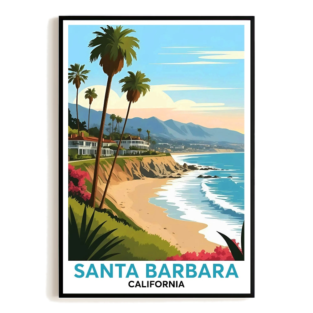 Santa Barbara Vintage Travel Poster Coastal View Souvenir Wall Art Landscape Prints Paintings Picture For Home Room Living Room Office Bedroom Aesthetic Decor Unframed | siriusteestore