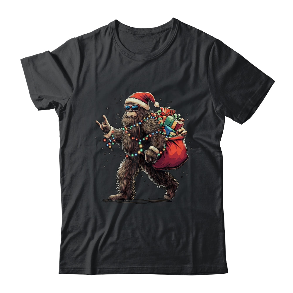 Santa Bigfoot Christmas Lights Funny Sasquatch Believe Shirt & Sweatshirt | siriusteestore