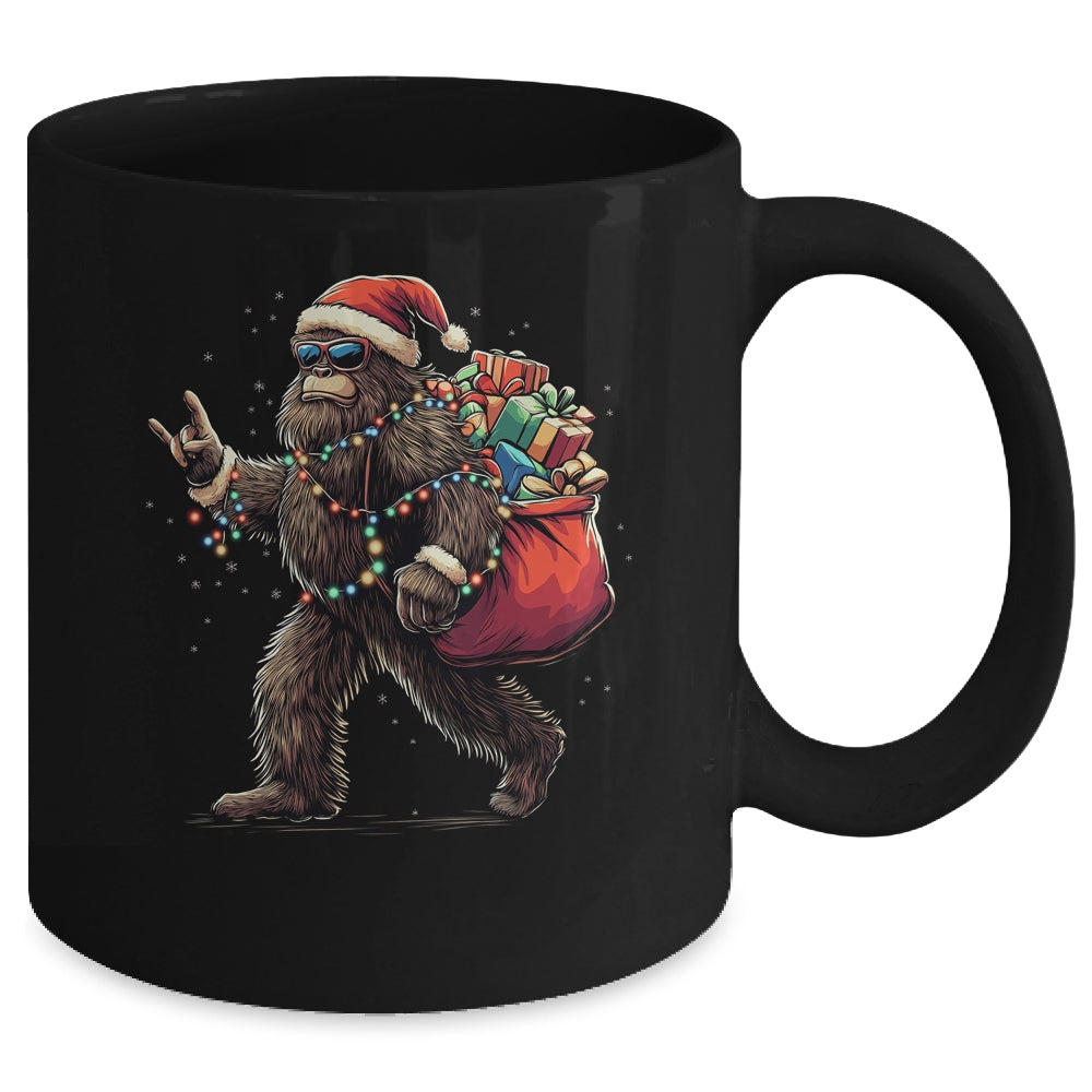 Santa Bigfoot Christmas Lights Funny Sasquatch Believe Mug | siriusteestore
