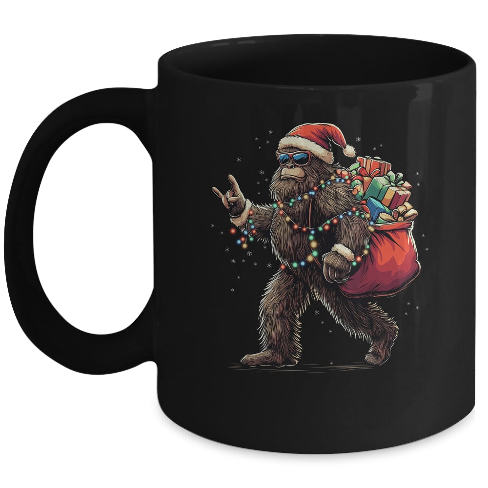 Santa Bigfoot Christmas Lights Funny Sasquatch Believe Mug | siriusteestore