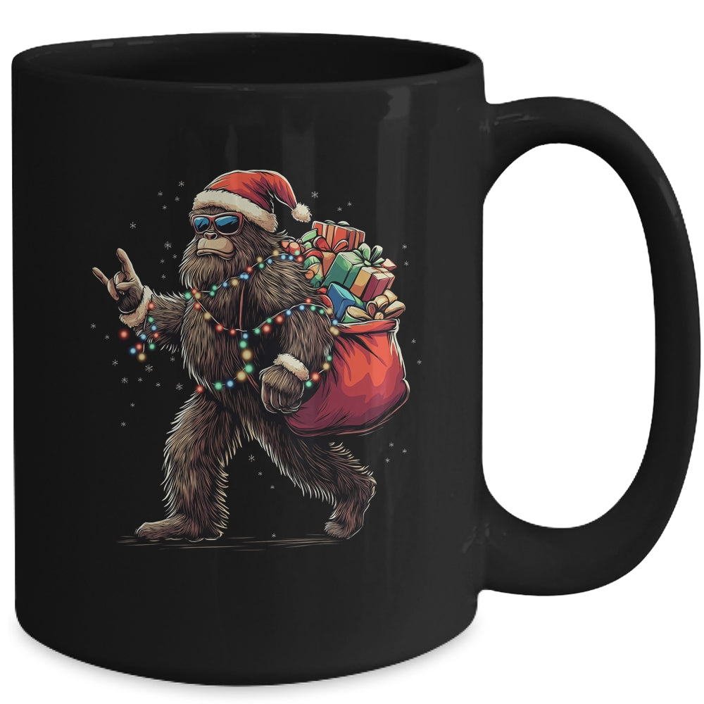 Santa Bigfoot Christmas Lights Funny Sasquatch Believe Mug | siriusteestore