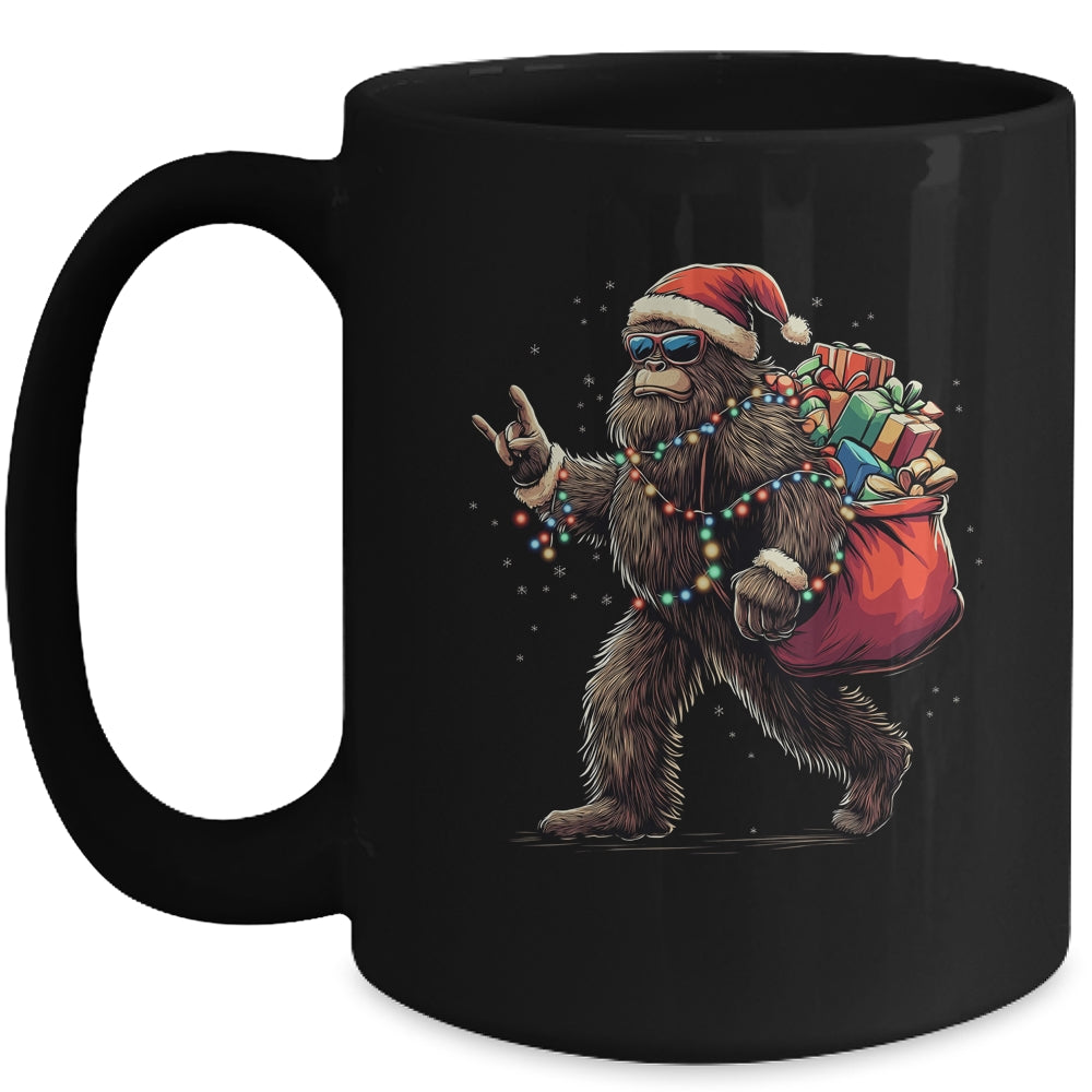 Santa Bigfoot Christmas Lights Funny Sasquatch Believe Mug | siriusteestore