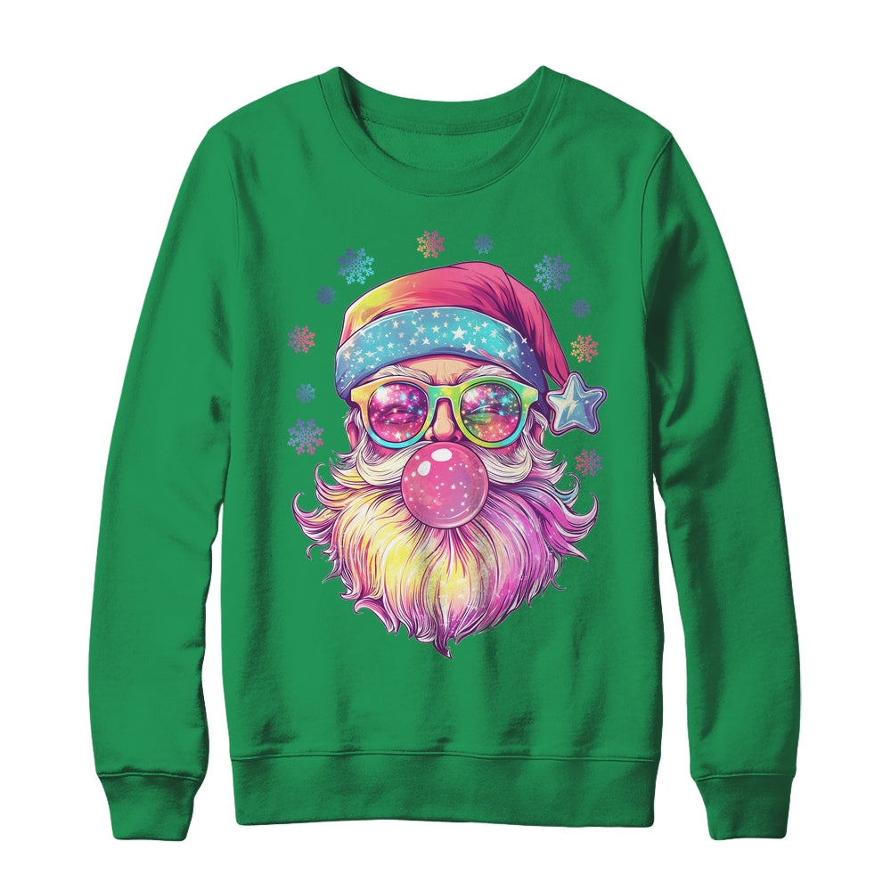 Santa Claus Blowing Pink Bubble Sunglasses Merry Christmas Shirt & Sweatshirt | siriusteestore
