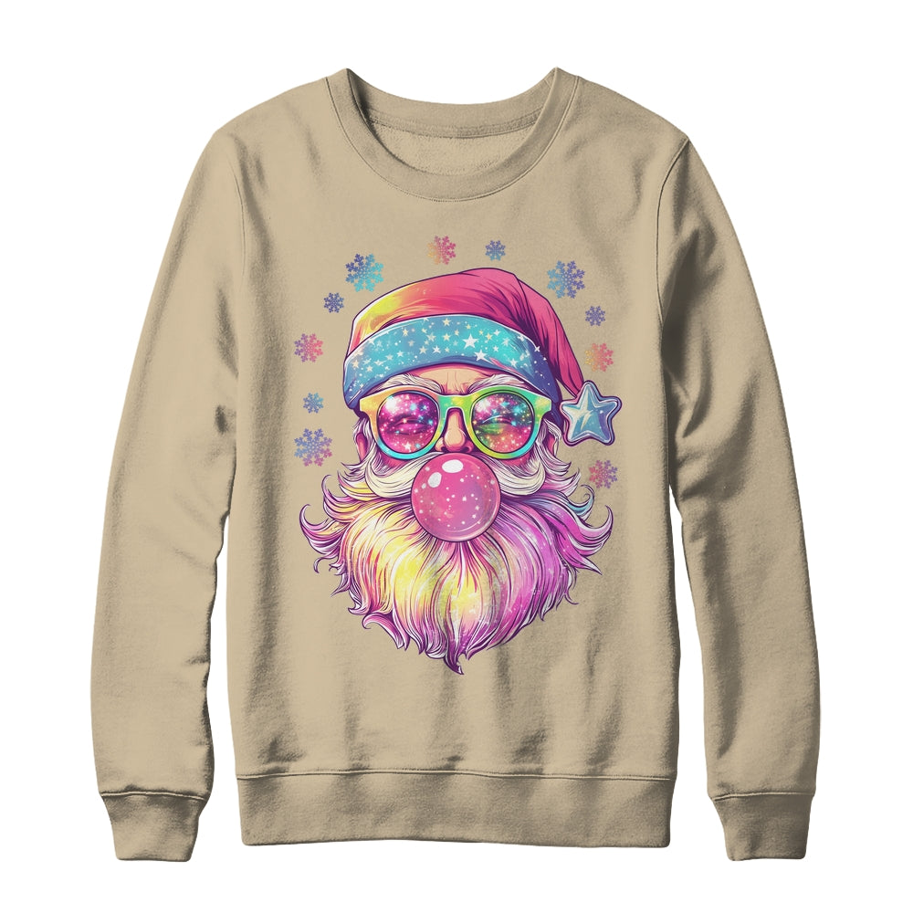 Santa Claus Blowing Pink Bubble Sunglasses Merry Christmas Shirt & Sweatshirt | siriusteestore