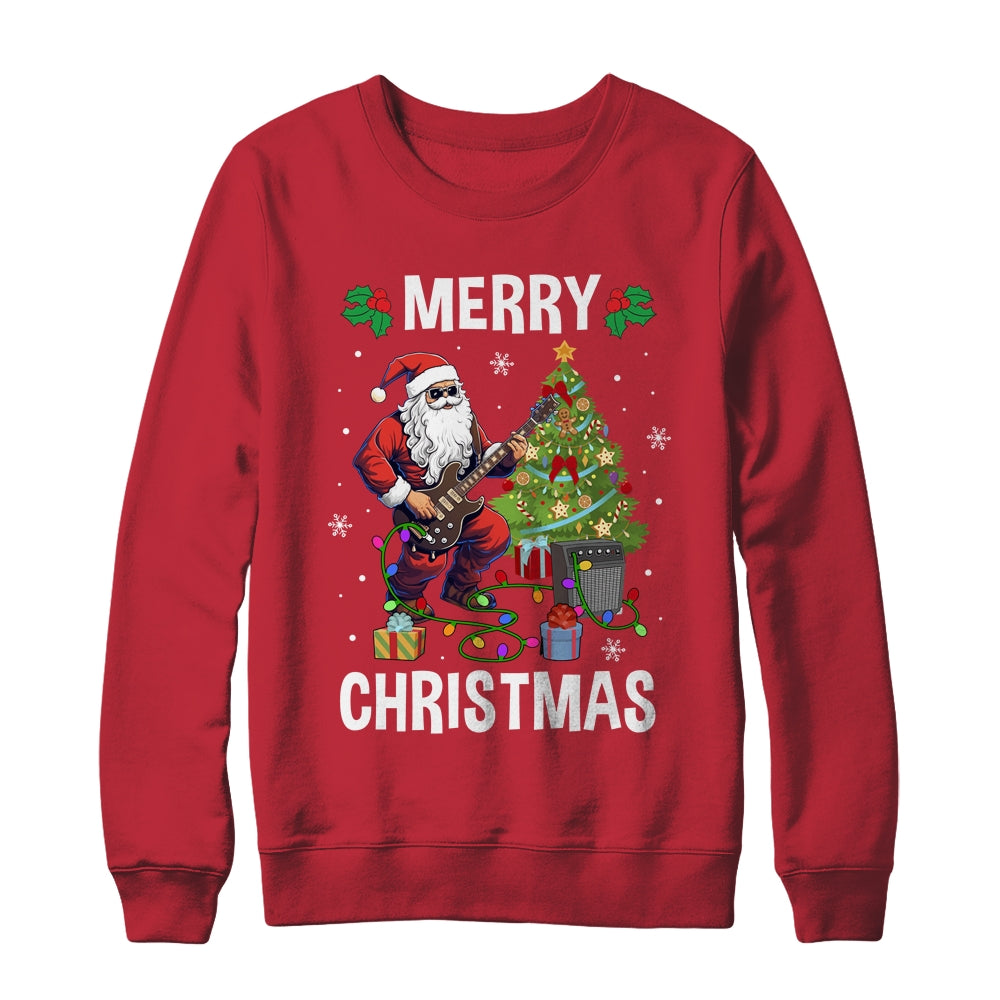 Santa Claus Guitarist Merry Christmas Guitar Men Dad Shirt & Sweatshirt | siriusteestore
