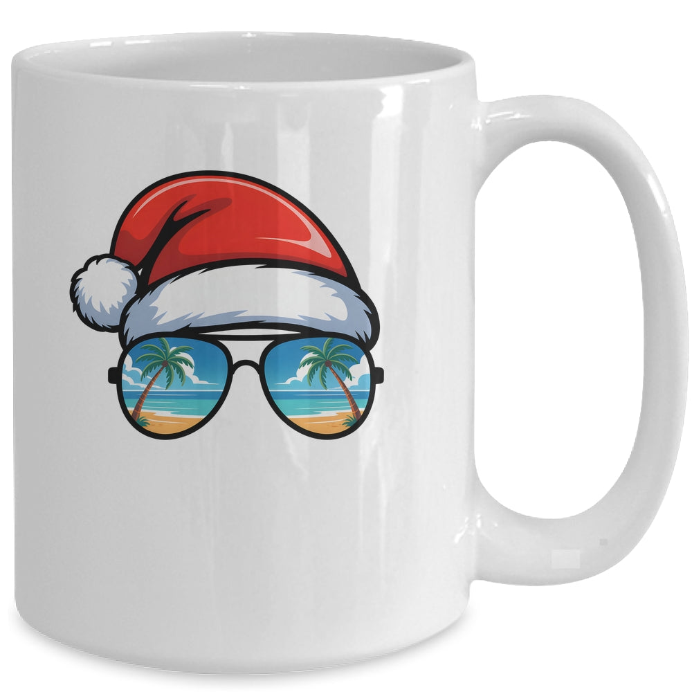 Santa Claus Hat Sunglasses Beach Christmas In July Summer Mug | siriusteestore
