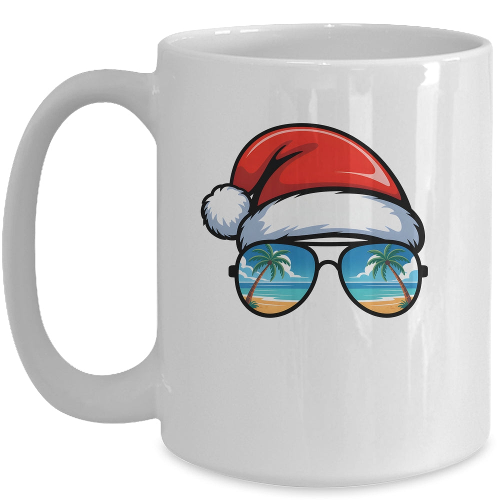 Santa Claus Hat Sunglasses Beach Christmas In July Summer Mug | siriusteestore