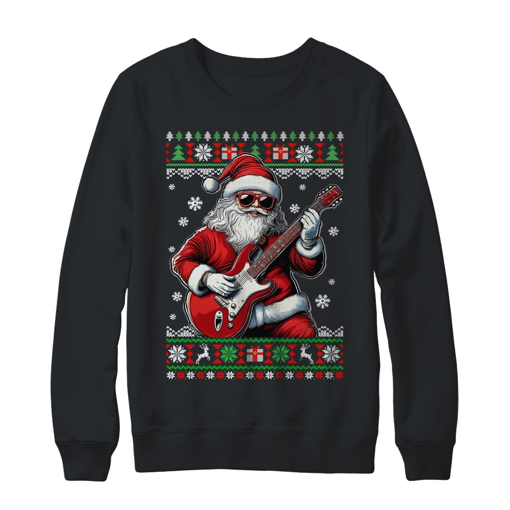 Santa Claus Playing Guitar Musician Guitarist Ugly Christmas Shirt & Sweatshirt | siriusteestore