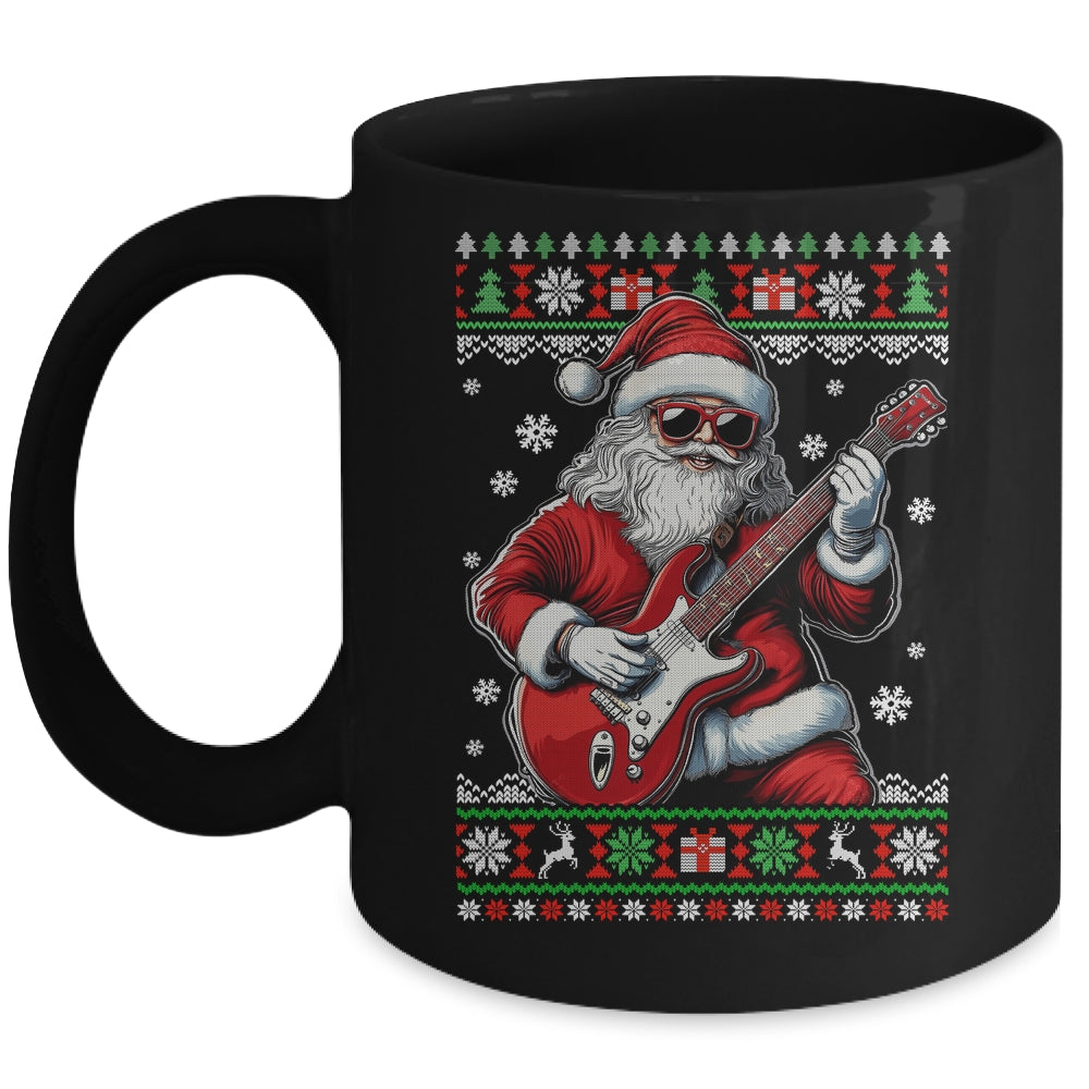 Santa Claus Playing Guitar Musician Guitarist Ugly Christmas Mug | siriusteestore