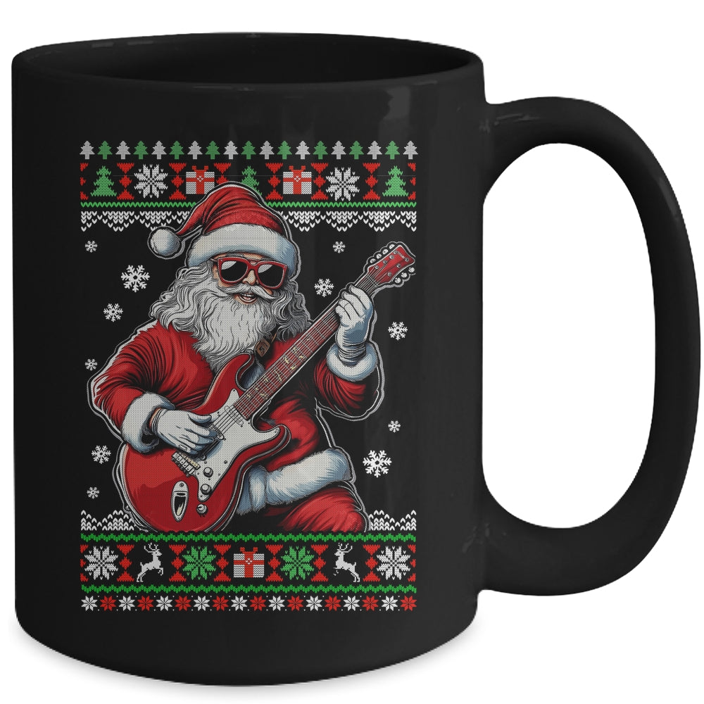 Santa Claus Playing Guitar Musician Guitarist Ugly Christmas Mug | siriusteestore