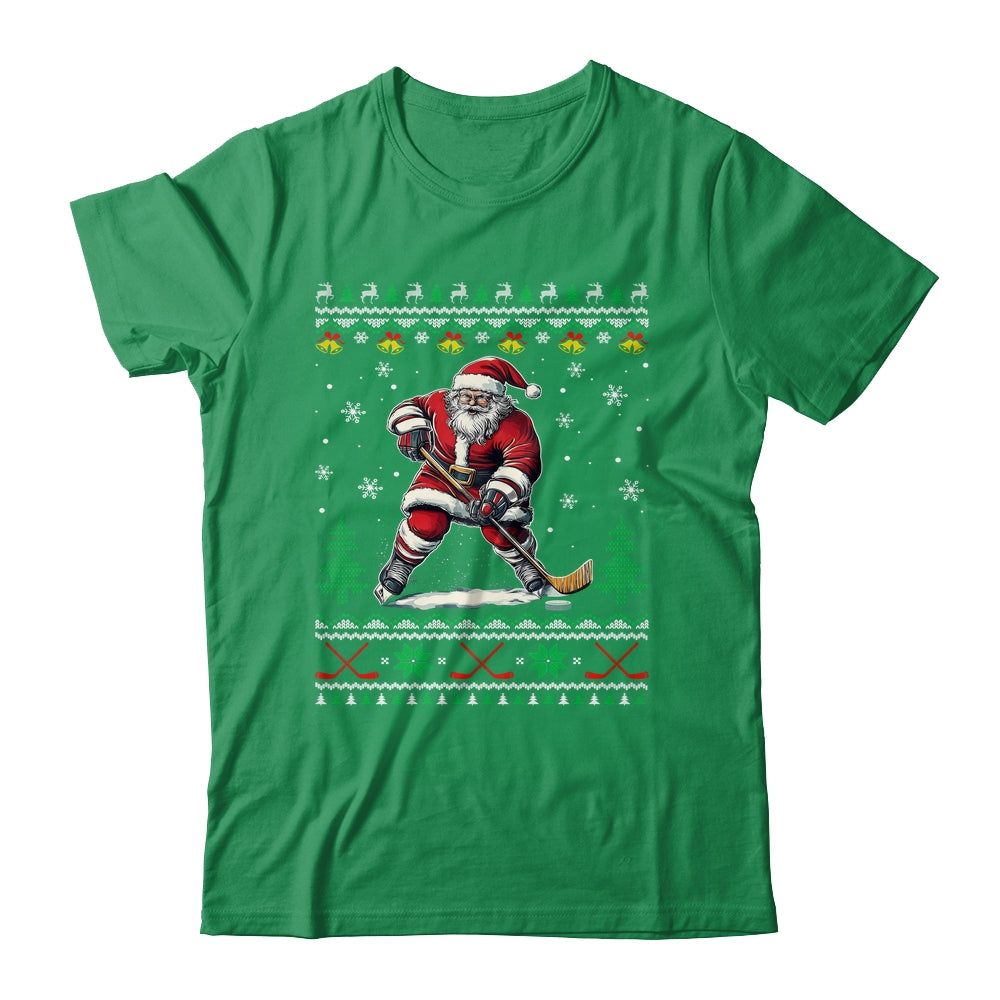 Santa Claus Playing Ice Hockey Ugly Christmas Hockey Player Shirt & Sweatshirt | siriusteestore