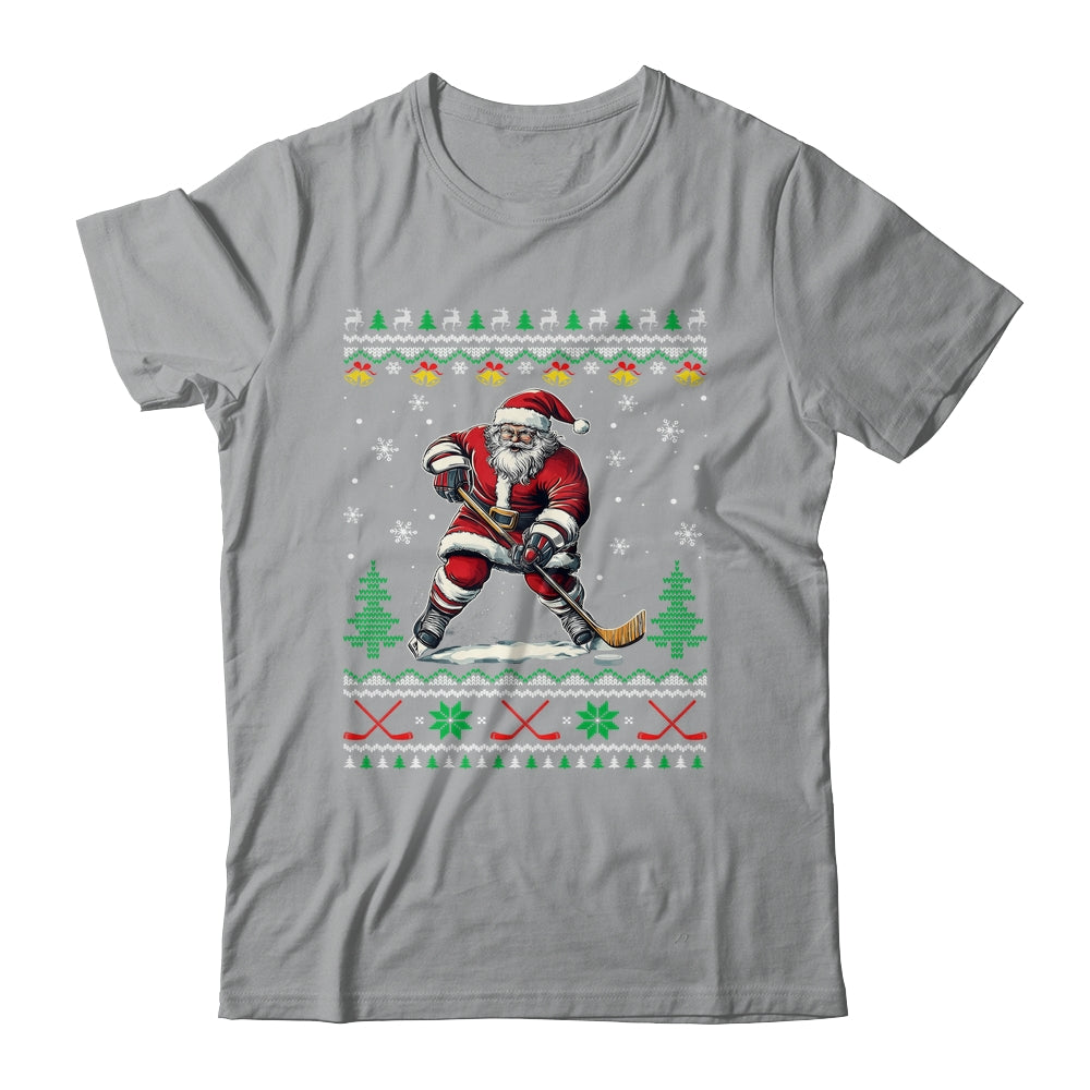 Santa Claus Playing Ice Hockey Ugly Christmas Hockey Player Shirt & Sweatshirt | siriusteestore