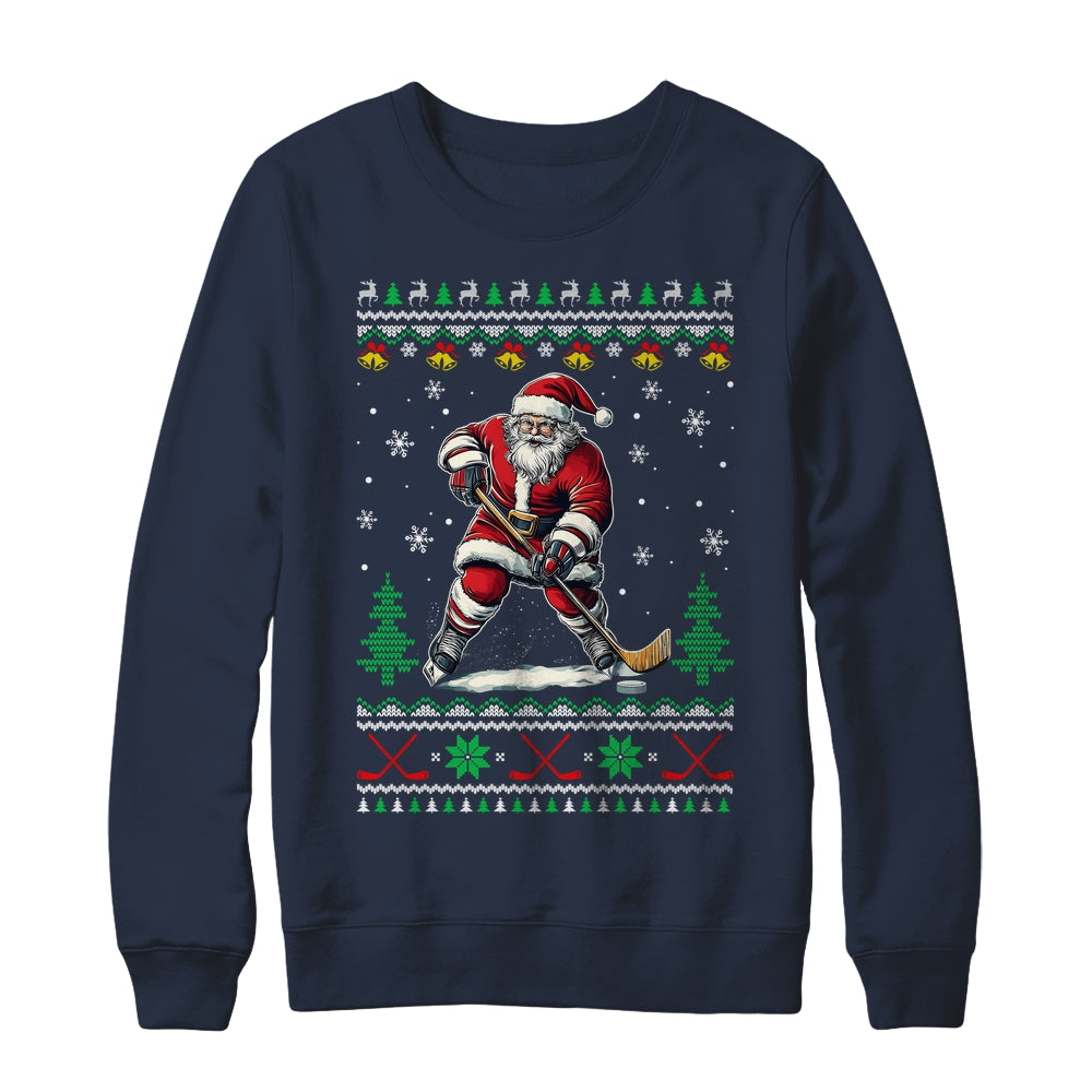 Santa Claus Playing Ice Hockey Ugly Christmas Hockey Player Shirt & Sweatshirt | siriusteestore