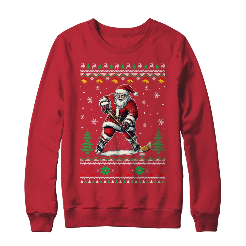Santa Claus Playing Ice Hockey Ugly Christmas Hockey Player Shirt & Sweatshirt | siriusteestore