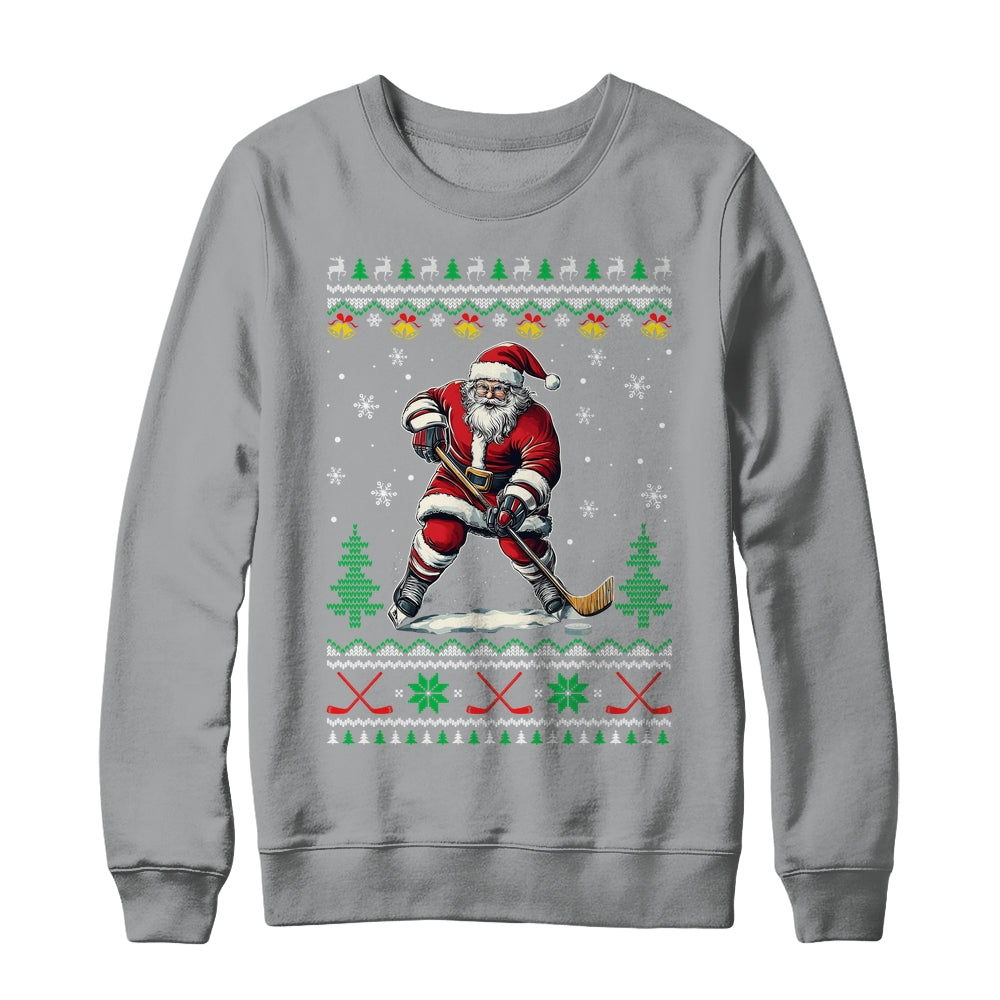 Santa Claus Playing Ice Hockey Ugly Christmas Hockey Player Shirt & Sweatshirt | siriusteestore