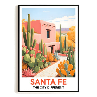 Santa Fe Print Travel Poster Southwestern Desert City Different Souvenir Wall Art Landscape Painting Ideal Gift For Home Living Room Office Bedroom Decor Unframed | siriusteestore