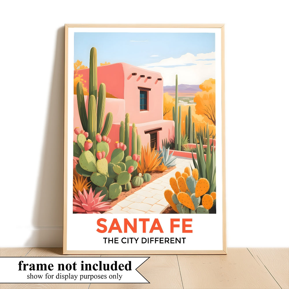 Santa Fe Print Travel Poster Southwestern Desert City Different Souvenir Wall Art Landscape Painting Ideal Gift For Home Living Room Office Bedroom Decor Unframed | siriusteestore
