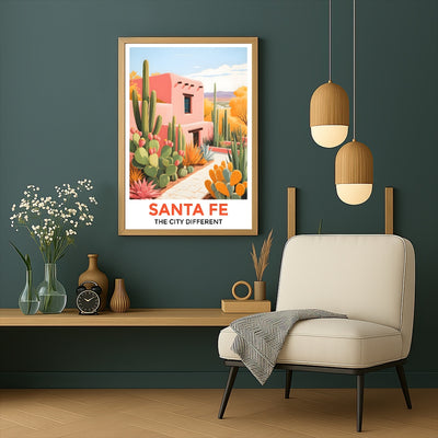 Santa Fe Print Travel Poster Southwestern Desert City Different Souvenir Wall Art Landscape Painting Ideal Gift For Home Living Room Office Bedroom Decor Unframed | siriusteestore