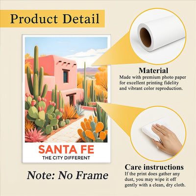 Santa Fe Print Travel Poster Southwestern Desert City Different Souvenir Wall Art Landscape Painting Ideal Gift For Home Living Room Office Bedroom Decor Unframed | siriusteestore