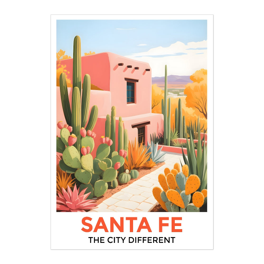 Santa Fe Print Travel Poster Southwestern Desert City Different Souvenir Wall Art Landscape Painting Ideal Gift For Home Living Room Office Bedroom Decor Unframed | siriusteestore