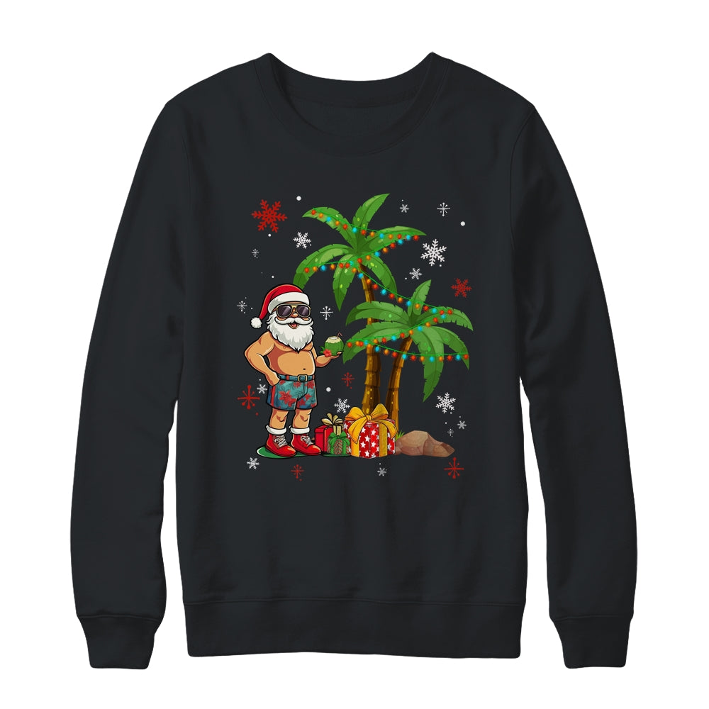 Santa Hawaiian Hawaii Christmas Palm Tree Lights Xmas Funny Shirt & Sweatshirt | siriusteestore