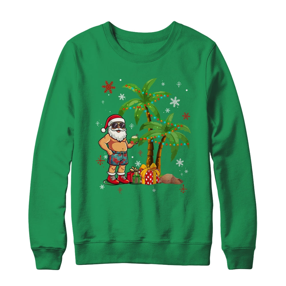 Santa Hawaiian Hawaii Christmas Palm Tree Lights Xmas Funny Shirt & Sweatshirt | siriusteestore