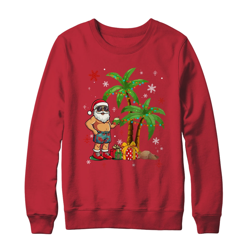 Santa Hawaiian Hawaii Christmas Palm Tree Lights Xmas Funny Shirt & Sweatshirt | siriusteestore