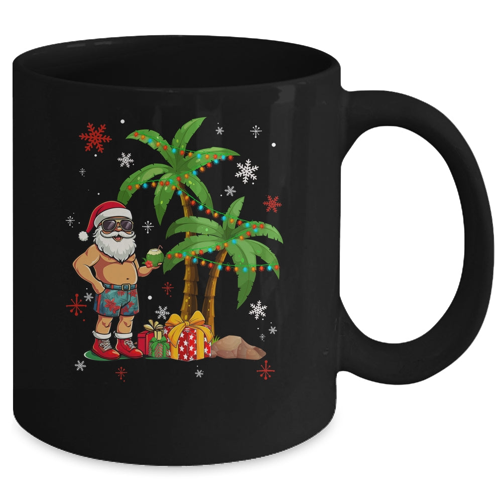 Santa Hawaiian Hawaii Christmas Palm Tree Lights Xmas Funny Mug | siriusteestore