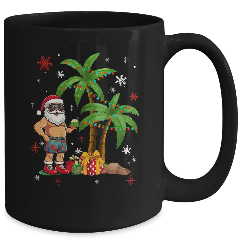 Santa Hawaiian Hawaii Christmas Palm Tree Lights Xmas Funny Mug | siriusteestore