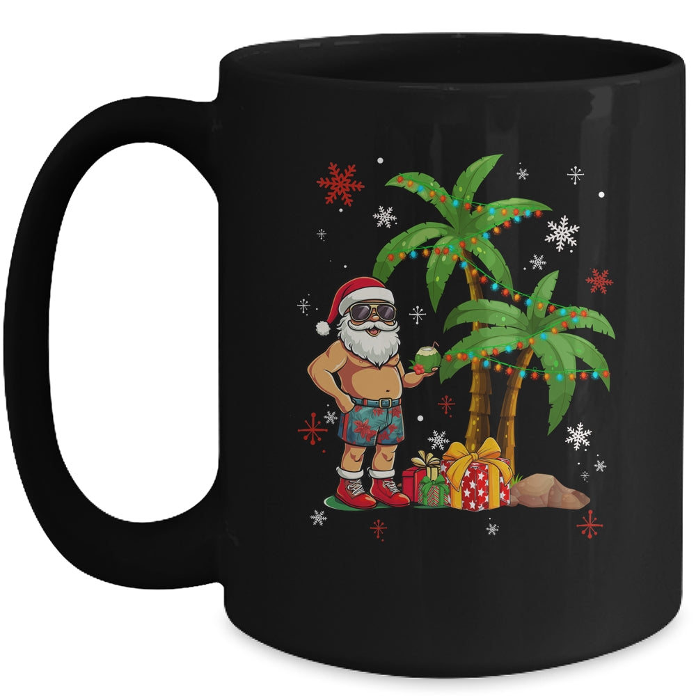 Santa Hawaiian Hawaii Christmas Palm Tree Lights Xmas Funny Mug | siriusteestore