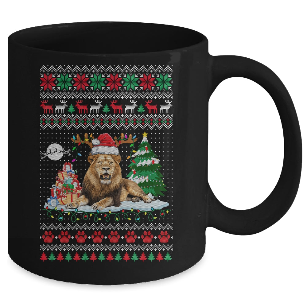 Santa Reindeer Lion Ugly Christmas Xmas Ornaments Family Mug | siriusteestore